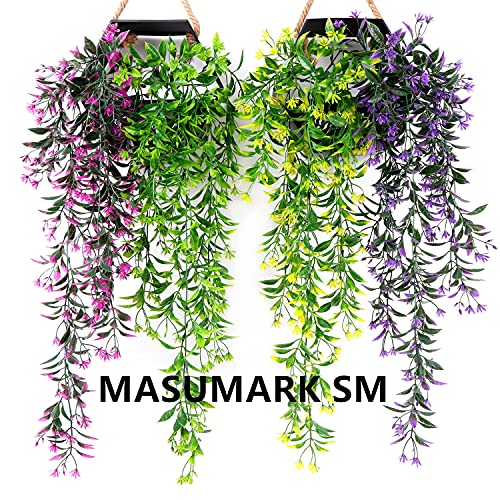 Artificial Vine with Flowers, Plastic Hanging Ivy Plants Garland Fake Vines Grass Home Garden Outdoor Window Box Indoor UV Resistant Party Wedding DIY Wall Decor Decoration - Green 2 Pack - color: Flowers Vines/ Green- 2 Pack