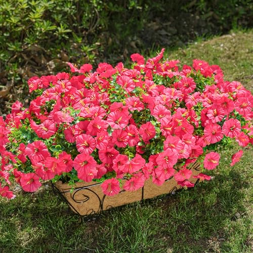 HyeFlora Artificial Flowers for Outdoors Fake Plants Outside Decoration, 12 Bundles Silk Hot Pink Morning Glory UV Resistant Look Real Faux Flowers for Planter Front Door Porch Patio Yard Gardens Home - color: Hot Pink