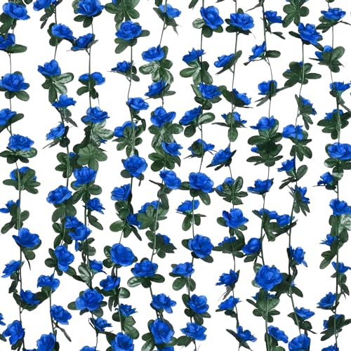 MARTINE MALL Flower Garland Rose Vines, 8 Strands 66Ft Flowers Vines for Bedroom, Rose Flower Garland Decoration, Sapphire Rose Floral Garland for Room Table Birthday Wedding Party Garden Wall Decor - color: Sapphire, size: 8 Packs