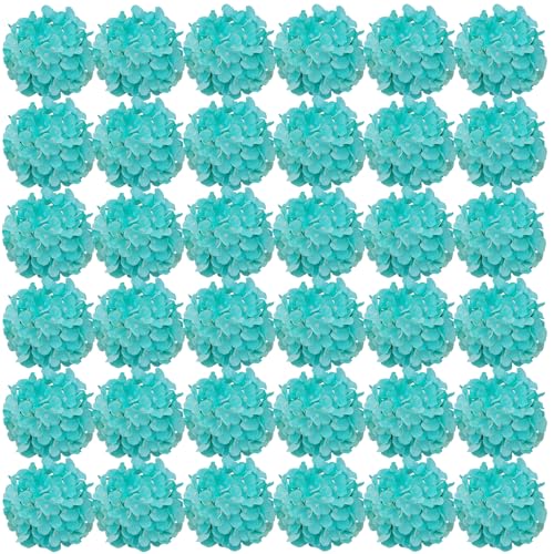 FagusHome Silk Hydrangea Heads 36 Pcs Artificial Flowers Heads and 3 Dozens Stems Fake Hydrangea Flowers with Stems for Home Wedding Decor (Fluorescence BLue) - color: Fluorescence Blue