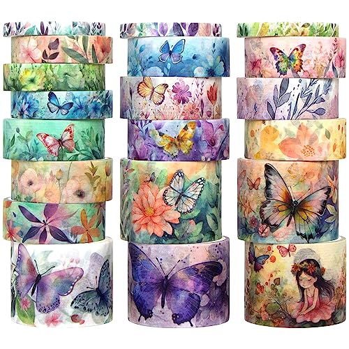 20 Rolls Washi Tape Set - Floral Butterfly Decorative Masking Tape, Adhesive Tape for Bullet Journal Supplies, Junk Journal, Diy Craft, Scrapbooking Supplies, Gift Wrapping, Party Decoration - style: Floral