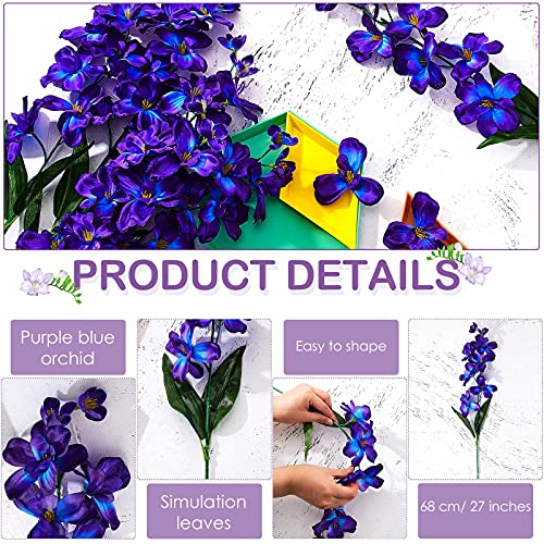 Waydress 16 Pieces 27 Inches Artificial Orchid Flowers Faux Orchids Silk Flowers for Wedding Dinning Home Restaurant Decoration Bridal Bouquet Corsage Boutonniere Wreath Decor (Blue-Purple) - color: Blue-purple