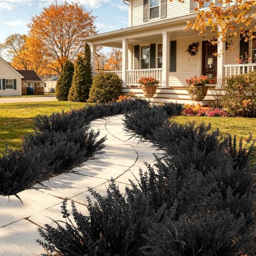 RECUTMS Fake Black Plants 14.6" UV Resistant Halloween Faux Outdoor Flowers | 12Pcs,Faux Wheat Grass with Flowers Artificial Fern Fall Stems for Autumn Hanging Planter Pathway Window Box Garden Decor - color: Black