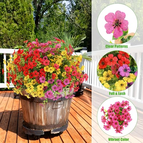Sggvecsy Artificial Flowers for Outdoors 12 Bundles Realistic Faux Plants UV Resistant Fake Silk Daisy with Eucalyptus for Boxwood Planter Patio Porch Outside Spring Summer Decoration(Mixed 4 Color) - color: Mixed 4 Colors