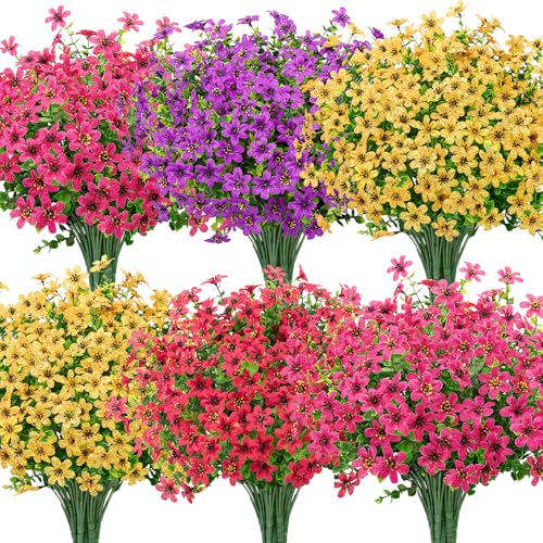 Bassion 20 Bundles Artificial Flowers for Outdoors Decorations, UV Resistant Faux Plants Fake Silk Flowers for Outside Daisy Hanging Planters Window Box Front Door Porch Patio Yard Home Decor - color: Mix Color