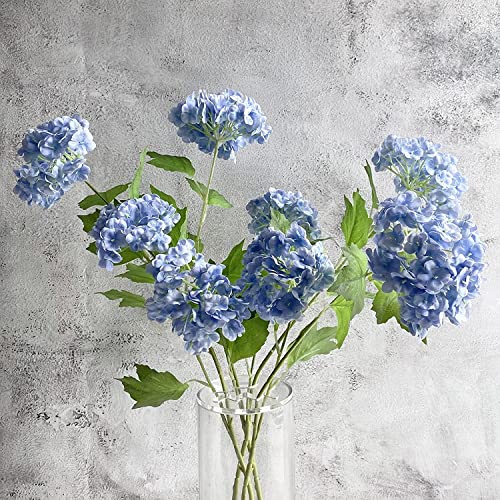 YalzoneMet 4 Pcs Artificial Snowball Viburnum Hydrangea Flower 26.8'' Blue Small Real Touch Faux Latex Long Stem for Christmas Home Decoration Xmas Table - color: Sky Blue