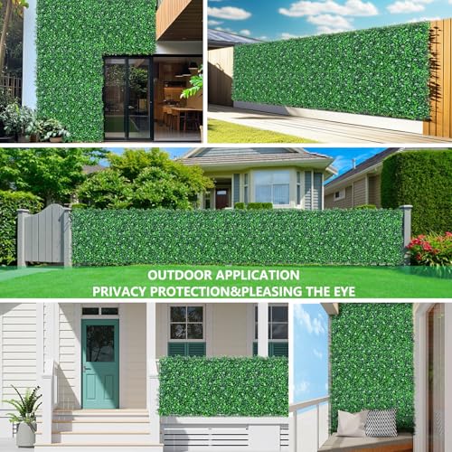 Grooy 48"x 120"(40 sq.ft) Artificial Boxwood Roll Panels with Flowers, UV-Anti Faux Ivy Leaves Privacy Fence Screen, Grass Wall Roll Panels for Indoor Home Decor and Outdoor Garden Backyard - size: 48X120IN