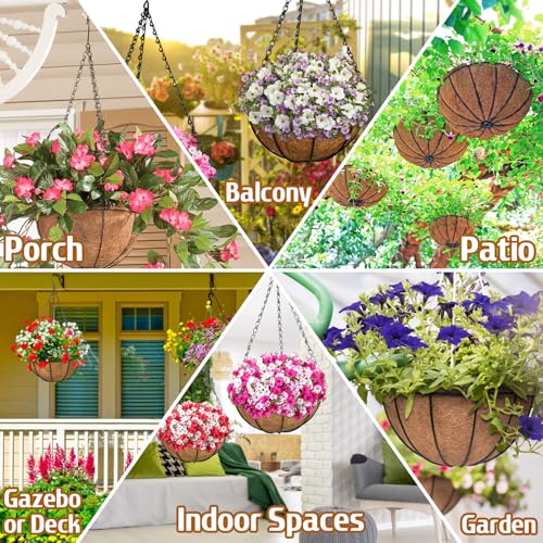 ZeeDix 6 Pack 14 Inch Metal Round Hanging Planter Basket with Coconut Liners Replacement, Hanging planters Baskets with Natural Coco Liner for Outdoor Indoor Planters Flowers Vegetables - color: 6 Pack, size: 14 Inch