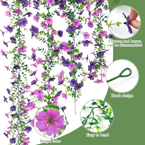 4 Pack Artificial Flowers Garland Ivy,Spring Summer Decor UV Resistant Fake Daisy Vines Floral Vine Silk Hanging Flower for Decor Home Garden Wedding Photo Booth Backdrop (Light Dark Purple) - color: Light Dark Purple, size: 4PCS
