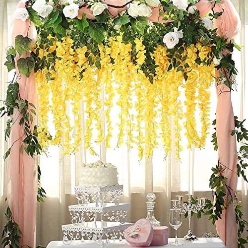 Wisteria Flower Vines Garland, Artificial Flower Strings, Fake Hanging Flowers, Silk Wisteria Garland Flowers, Flower Vine for Wedding Garden Decor (Yellow - 20 Vines) - color: Yellow - 20 Vines