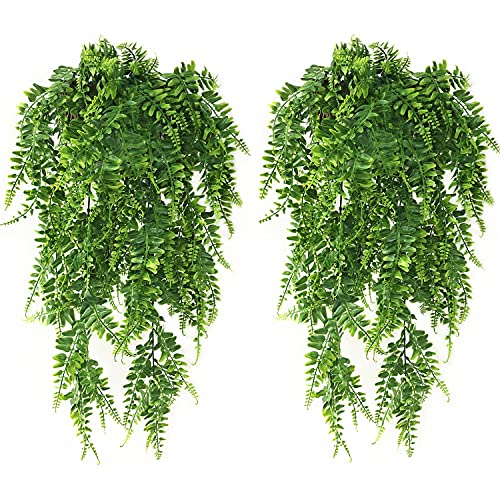 Artificial Hanging Plants, Fake Vines Plastic Ivy Greenery Christmas Decorations Garland Faux Boston Ferns Vine Leaves for Outdoor Indoor Home Garden Party Wedding DIY Bedroom Wall Decor Green 4 Pack - color: Boston Ferns Vines/ 4 Pack