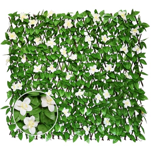 Expandable Privacy Screen with Artificial Flower for Balcony Patio Fence Greenery Privacy Fence Outdoor White Flowers 2pcs - color: White Flower, size: 2pcs