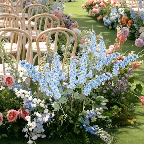 16Pcs Light Blue Delphinium Artificial Flower 33.5'' Faux Flowers Long Stem Silk Larkspur Flowers Bulk for Tall Vase for Home Wedding Floral Arrangements Centerpiece Table Decor - color: Light Blue