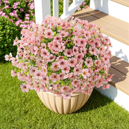 ATTGREAT Artificial Flowers Outdoors Faux Plants UV Resistant Fake Flowers Daisy Plastic Greenery Plnats Outside for Garden Planter Patio Porch Spring Summer Home Home Decor, 24 Bundles (Pink) - color: Pink, size: 24PCS