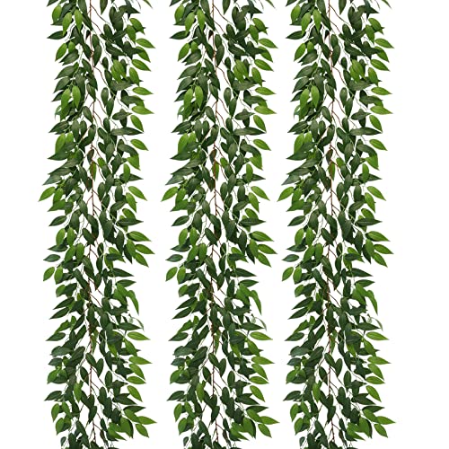 Dallisten 3 Strands Italian Ruscus Artificial Vines, 73" Silk Vine Garland with Green Leaves, Fake Hanging Plants Greenery Decor for Home, Bedroom, Wall, Party, Wedding Decoration - color: Italian Ruscus Vine