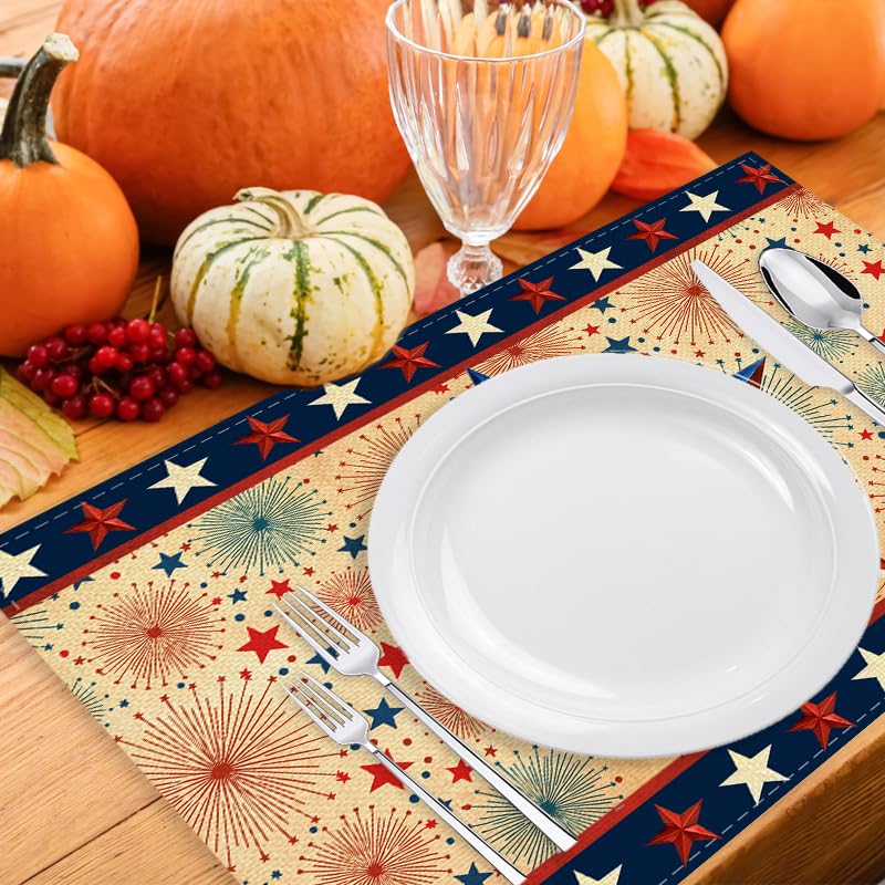 Stars Stripes Patriotic Placemats Set of 4 12x18 Inch 4th of July Memorial Day Decorations and Supplies for Home Kitchen Dining Room Table - size: placemat,12" x 18"