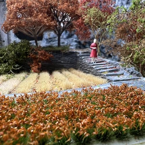 120 Pcs 8-Color Miniature Tea Garden Grass Tufts - Static Artificial Grass Plants for Diorama, Model Railway, Train Scene Decoration,Ages 14+ (0.8cm) (Golden) - color: Golden