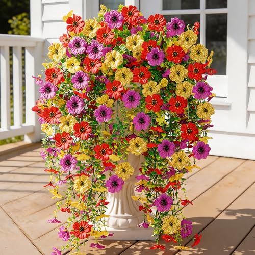 AGIRL 6 Bundles Artificial Flowers for Spring Decoration,Faux Plants for Outdoor Planters,UV & Fading Resistant Silk Fake Flowers for Garden,Patio,Porch,Yard,Farmhouse Decor - color: Mix 3 Colors (Red Yellow Purple)