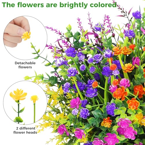 20 Bundles Artificial Flowers for Outdoors Fake Plastic Flowers UV Resistant Realistic Faux Plants Shrubs for Spring Summer Garden Porch Yard Patio Planter Window Box Home Decor, Mixedcolor - color: Multi Color