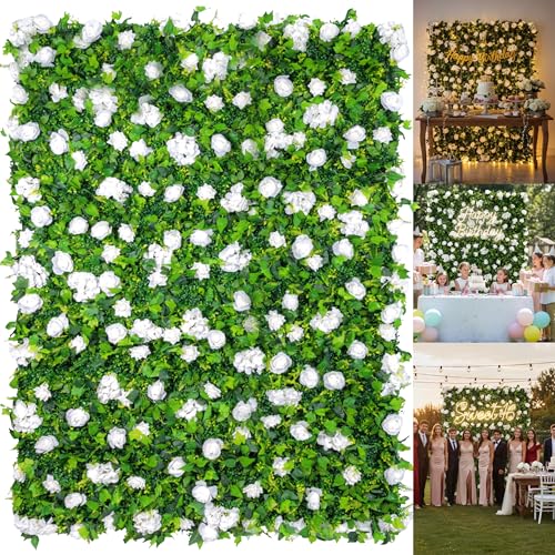 5×8 Ft 3D Artificial Flower Wall Panels, Quick Assembly Storage White Floral Greenery Fake Backdrop Fence Screen for Wedding Baby Show Birthday Party Indoor Outdoor Garden Backyard Home Decor - color: White, size: 5×8 Ft