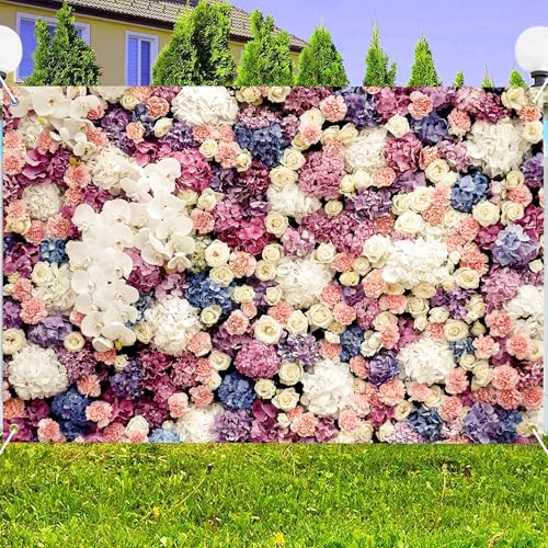 Floral Wall Backdrop 12x10 FT Vibrant Colorful Flower Backdrops for Wedding Large Background Banner for Party Photography Decor Romantic Elegant Design Photo Booth Supply - color: Blue, size: 12x10 ft