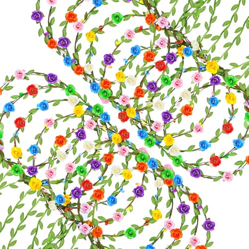 HONLYNE Assorted Colored Flower Crown, Wreath Headband Floral Headpiece Party Festivals, Garland Multicolor Headbands - color: 24 PCS