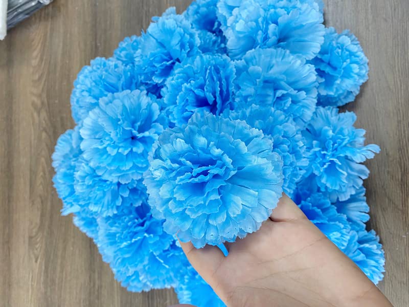 Rikyo 50 Artificial Silk Carnation Flower Head with Stems Set,Vase Fillers for Bridal Wedding Party Birthday Cake Ornaments,DIY Wrist Corsage, 3" Multiple Petals Heads & 8" Stems (Light Blue) - color: Light Blue
