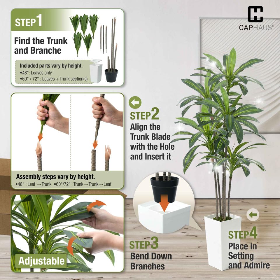 Fencer Wire Artificial Dracaena Tree 5FT – Tall Faux Dracaena Floor Plant in White Planter, Low Maintenance Large Indoor Tree for Living Room Office Corner - size: 5ft
