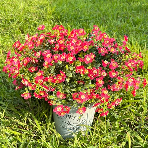 12 Bundles Fake Flowers for Porch, Artificial Plants & Flowers for Outdoor Hanging Planters, Slik Wild Rose Flowers for Christmas Home Garden Aesthetic Decor-Rusty Red - color: Rusty Red