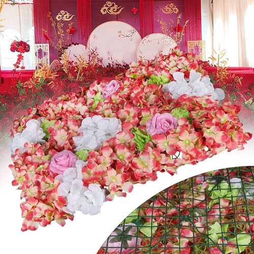 Flower Wall Panel Floral Backdrop, 6 Pcs Flower Wall Decor, 24" X 16" Silk Rose Wall, Artificial Flower Wall Backdrop Faux Flower Panel for Wedding, Party, Home (Pink Hydrangea) - color: Pink Hydrangea