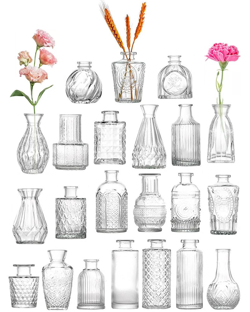 22 Pack Glass Bud Vase Set, Small Flower Vase Set Bud Vases for Wedding Centerpiece Table Decor, Vintage Small Vases for Room Home Dining Party Table Center Decor (Clear Set, 22 Pack) - color: Clear Set, size: 22 Pack