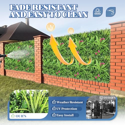 ECOOPTS 20"x20" Faux Ivy Privacy Fence Screen Artificial Boxwood Panels Topiary Hedge Plants for Indoor Outdoor Decoration, 12 Mixed Leaves, 6 Packs - color: #12 Mixed Leaves, size: 20"x20"