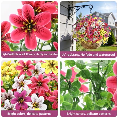 16 Bundles Artificial Flowers for Outdoors, UV Resistant Fake Flowers for Spring Outdoor Decor, Faux Flowers for Garden Front Porch Patio Window Decor, Silk Flowers for Home Decor, Mixed-Color