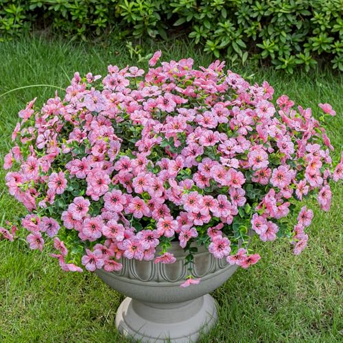 Lnoicy 20 Bundles Artificial Fake Flowers for Outdoor Faux Eucalyptus Flowers for Home Decoration,Fake Plants UV Resistant for Porch/Garden（Pink） - color: Pink
