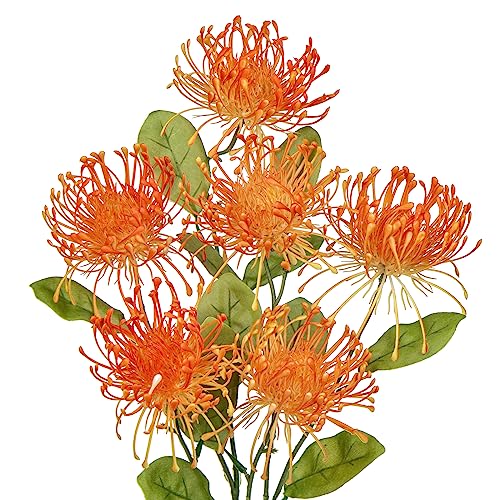 Hollyone 33" Orange Artificial Mums for Outdoors Fall Flowers Fake Fall Mums Faux Chrysanthemum 2Pcs Faux Spider Mum Flower Arrangement with 3 Heads Long Stem Centerpiece Bouquet Decorations for Home - color: Orange