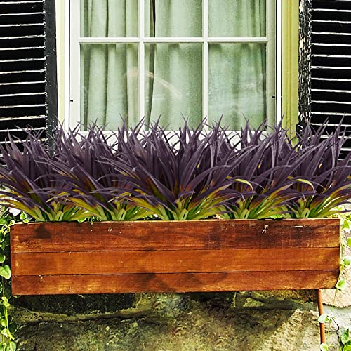 16Pcs Artificial Grass Fake Grass Plants 17.3in Outdoor Plants UV Resistant Faux Greenery Stems for Home Window Garden Patio Pathway Front Porch Halloween Décor Light Green & Purple - color: Light Green & Purple, size: 16 Pcs