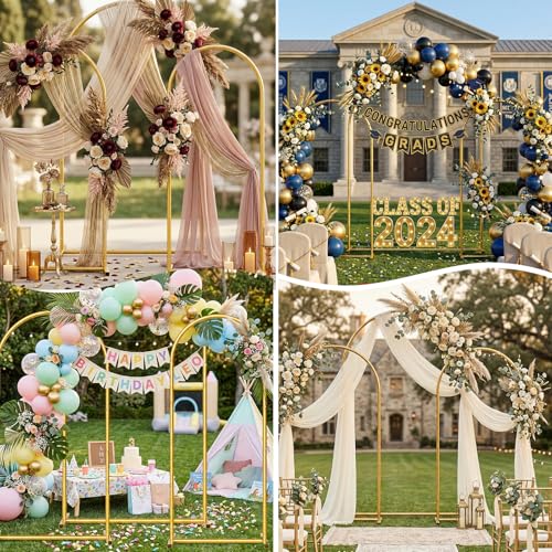 Metal Arch Backdrop Stand Wedding Arch Frame Set of 3 (7.2FT/6.6FT/6FT) Gold Backdrop Arch Stand for Wedding Ceremony Birthday Party Baby Shower Graduation Ceremony Decoration - size: 7.2FT,6.6FT,6FT