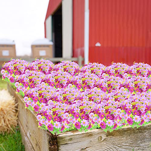 Artificial Daisy Flowers 6 Bundles, UV Resistant Fake Silk Flowers, No Fade Greenery Shrubs Plants for Garden Farmhouse Porch Wedding Indoor Outdoor Home Decor (Purple) - color: Purple
