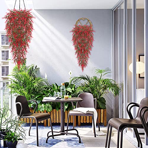 RECUTMS Artificial Fall Lavender Hanging Plants, 4 Pcs 30.3 Inch, | UV Resistant Plastic, Faux Trailing Greenery for Home,Room,Garden Wedding,Porch,Indoor,Outdoor Decor, Easy Care, DIY Friendly - color: Red