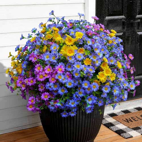 Artificial Plants & Flowers Outdoor 16 Bundles Fade Resistant Wildflowers Fake Daisy Outside Colorful Flowers Spring Summer Decorations for Planter Front Porch Decor(16 Bundles 3 Colors) - color: 16 Bundles 3 Colors