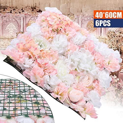 Artificial Flower Wall Panels,6PCS Floral Panels,Artificial Silk Flower Wall Panel,Table Fall Decor Wall Backdrop Faux Flower Panel for Wedding (6PCS-23.62 x 15.74 inches) - color: 6pcs-23.62 X 15.74 Inches