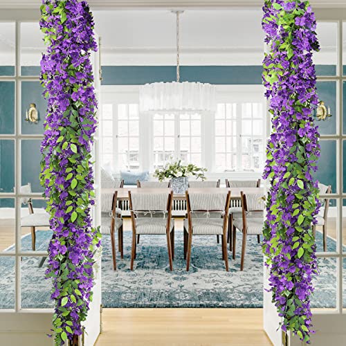Findosom Wisteria Artificial Flowers Garland, 10Pcs Total 72FT Purple Wisteria Hanging Flowers, Flower Garland Decorations for Home Garden Outdoor Ceremony Wedding Arch Decoration - color: Purple, size: 10 PCS