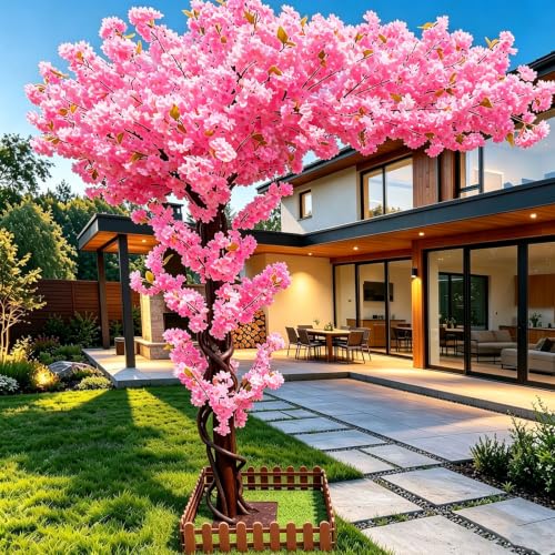 8.2ft Japanese Artificial Cherry Blossom Trees Large,Pink Faux Cherry Blossom Tree,Fake Cherry Blossom Handmade Tree Indoor Outdoor for Wedding Party Restaurant Park Living Room - color: Pink, size: 8.2x6.6ft