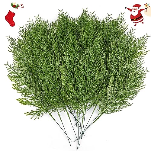 Hananona 40 Pcs Artificial Cedar Picks Faux Cedar Branches Fake Cypress Stems Plastic Pine Greenery Christmas Picks and Sprays DIY Accessories for Crafts Wreath Holiday Home Decor (40, Green)