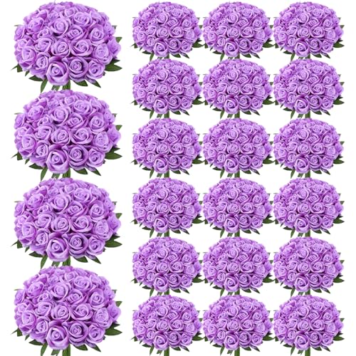 150 Pcs Roses Artificial Flowers, Silk Purple Artificial Flowers Petals Long Stem Roses for Wedding Bouquet Home Party Decor - color: Purple