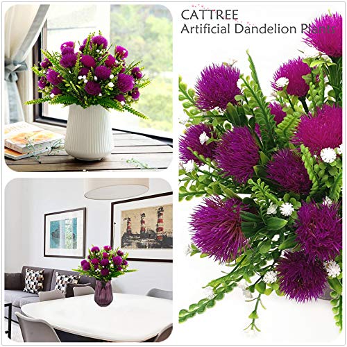 Artificial Dandelion Plants Decor, Fake Plastic Flowers Shrubs Bushes Grass for Indoor Outdoor Home Garden Wedding Party Table Centerpieces Arrangements Decoration Planting Filler Fuchsia 4 Pack - color: Dandelio - Fuchsia 4 Pack