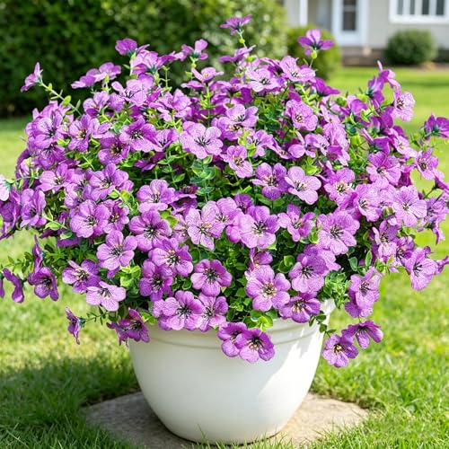 Elyum Artificial Flowers for Outdoors, 9 Bundles Artificial Plants & Flowers Outdoor, UV Resistant Faux Flowers Outdoor Fake Flowers for Outside Porch Window Box Decoration(Purple) - color: Purple, size: 9 Pack