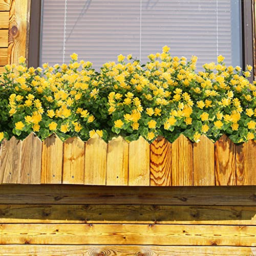 24 Bundles Artificial Flowers Fake Boxwood Shrubs UV Resistant No Fade Faux Greenery Faux Plastic Lotus for Home Garden Hanging Planter Indoor Porch Patio Office Wedding Decoration(Yellow) - color: Yellow