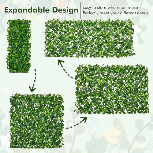 Happygrill Expandable Fence Privacy Screen, Decorative Faux Ivy Fencing Panel for Backdrop, Sun-Protective Indoor Outdoor Artificial Hedge for Garden Balcony Home Patio Decoration (Green Ivy)