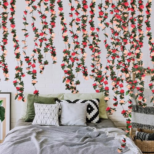 Alotiki 16 Pcs 131.2 FT Flower Garland,Rose Garland,Pink Flower Vines for Decoration, Wedding, Garden, Wall Decoration,Backdrop,Bedroom,Birthday Party - size: Pink - 16 pcs